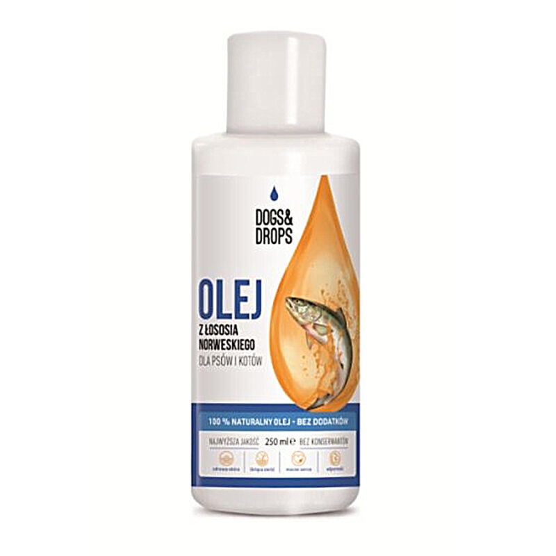 Olej z łososia norweskiego Dogs & Drops 250 ml Olej z łososia norweskiego Dogs & Drops 250 ml